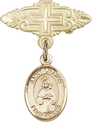 Детски икона Jewels Мания за амулет Свети Лилиан и игла за бейджа с Кръст | Детски икона от 14-каратово злато