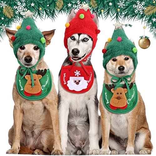 Lauwell 4 бр. Коледен Костюм за кучета, Включва в себе си 2 Шапки с Коледна Елха, Шапки за Малки Кучета и 2 Регулируеми