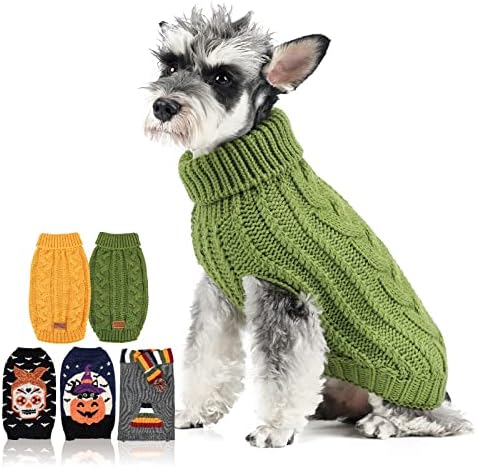 Пуловер за кучета с Висока Воротом, Класически Вязаный Дантела Топъл Пуловер за домашни Любимци за Есен-Зима