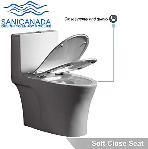 Sani Canada 932-Удължен едно Парче Тоалетна чиния с двойно Смывом, Мек Закрывающимся Седалката, Удобна височина, Водонепроницаемостью,