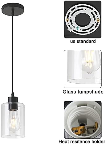 Окачен лампа KLSS Modern Black Farmhouse от прозрачно стъкло, Мини-подвесное осветление за декор на кухненски остров - лампа 4,75 инча, въртящ се кабел 2-58 инча, матово черен.(2 опак?