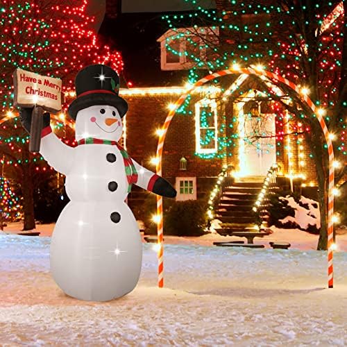8-Крак Коледен Надуваем Снежен човек на открито с флага на САЩ размера на 3x5 фута, с Големи Надуваеми декорации за двор под
