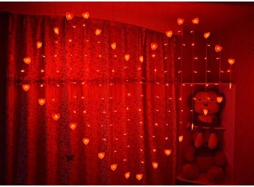 OSALADI Завеси във формата на сърце, Led Завеси за прозорци, Външни Сърдечни осветителни Тела за Спалнята, партита, Сватби, Украса за Св. Валентин (Без батерии Червен цвят