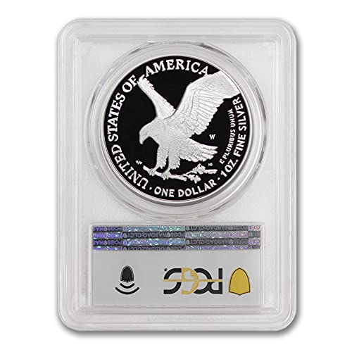 Камея American Silver Eagle PR-70 Deep с разбивка 2021 1 унция (Първия ден на издаване - Тип 2 - със званието на монетния двор на Западна Точка) на монетата CoinFolio на стойност 1 долар PR70DCAM