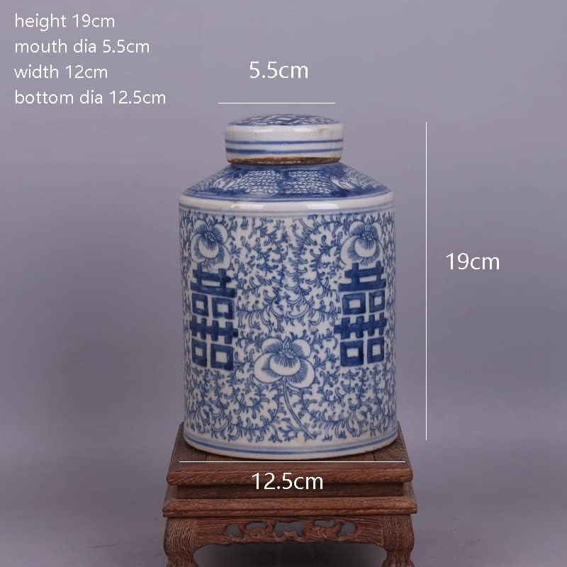 SDFGH Синьо-бял Чай Стомна с изображение на Героя, Старинни Бижута Порцеланова Колекция Jingdezhen Tea Caddy