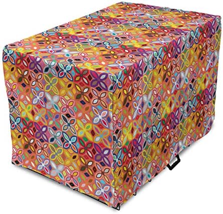 Ретро чанта за кутия за племенни кучета Ambesonne, Ярки Геометрични дизайн с листенца в Психеделични цветове, Лесен за Употреба