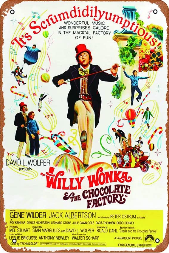 Филмът Уили Уонка и Шоколадовата фабрика – Класически Ретро Плакат от 70-те години, Реколта Метална Лидице Табела,