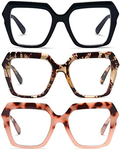 Очила за четене DUMOK за жени, Модни Рамки, Принудителна Синя Светлина, 3 опаковки, Защита от Умора
