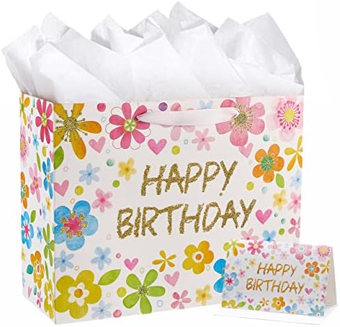 SUNCOLOR 2 опаковки 13-инчови големи подарък пакет честит рожден ден за момичета с пощенска картичка и цигарена хартия