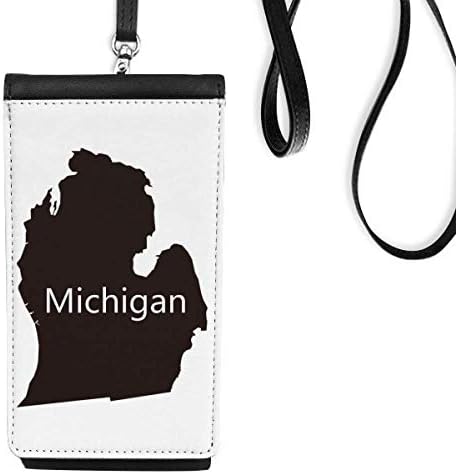 Мичиган Америка Схема Карта САЩ Телефон в Чантата си Портфейл Окачен Мобилен Калъф Черен Джоба
