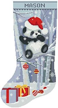 Схеми за кръстосан Бод за Коледни Чорапи PDF, Персонални Модерна схема за Кръстат Бод с Сладък Пандой, Която Лесно се отпечатват за начинаещи, Персонални Празнични Ч?