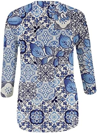 Kaniem/ Дамски Блузи, Дамски Ризи с кръгло деколте и ръкав 3 от 4, с Флорални принтом във формата на Листенца, Ежедневни