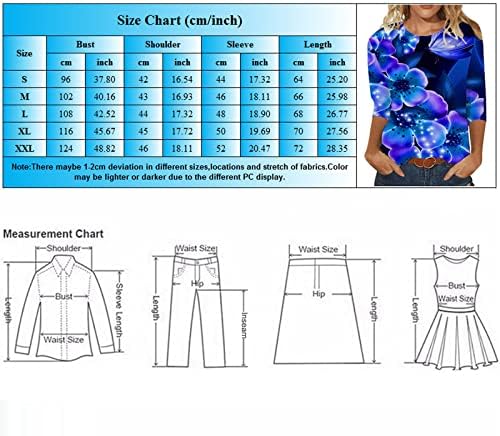 Kaniem/ Дамски Блузи, Дамски Ризи с кръгло деколте и ръкав 3 от 4, с Флорални принтом във формата на Листенца, Ежедневни Свободни