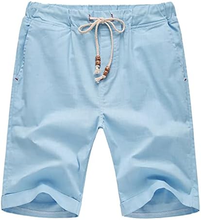 Мъжки памучни ленени къси панталони летни плажни шорти ежедневни твърди спортни бельо къса еластичен колан с