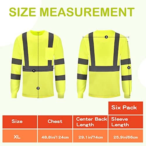 JaGely, 6 предмети, Светоотражающая Работна Риза повишена видимост, безопасна за Мъже, тениски с дълъг ръкав, Мрежести Жълти Строителни Ризи с Преден джоб (XL), неоново ж?