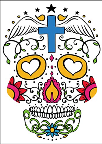 Татуировката на лицето на Денят на мъртвите, Tattoo на Лицето си със Захарен Череп на 6 Листа, Временни Етикети Ден на