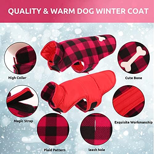 Зимно палто за кучета Dasior, Класическа Клетчатая Двустранен яке за дрехи за домашни любимци в студено време (Червен, XX-Large)