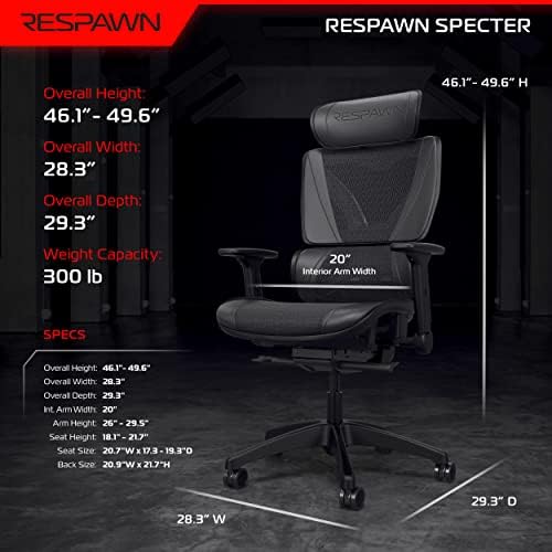 Игралното стол RESPAWN Spectre Ергономичен Офис стол за геймъри Домашния офис - Охлаждащо Сетчатое Компютърен стол за работния