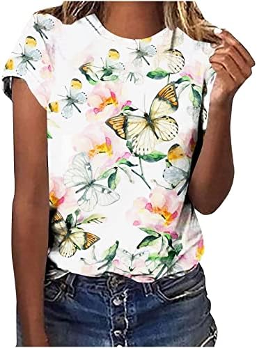 Блуза, Тениска за Момичета с Къс ръкав 1/2 2023, Памучен тениски с деколте Лодка и Цветен Модел, като Основната