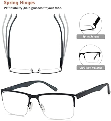 Eyekepper 4-pack Очила за четене в Полукръгла Ръбове, Лек Метален Правоъгълен Карти за Мъже