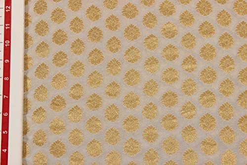 The Design Cart Бяло и Златисти Флорални мотиви, Коприна тъкани от жоржета Банараси за декоративно-приложни изкуства,
