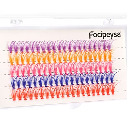 Цветни Касетъчни Мигли Focipeysa C Curl 14 мм Със Смесени Бели Розови Сини, Лилави и Червени Индивидуални Миглите За Удължаване