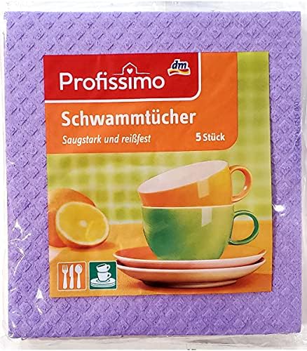 Губчатые кърпички Profissimo, внесени от Германия - 5 Опаковки Многократно кърпички за миене на съдове от целулоза - Абсорбиращи шведски кърпи schwammtücher за кухни, плотове и