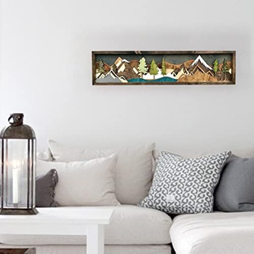 Havamoasa Mountain Wood Wall Изкуство, Начало Декор, Декоративна Горска Картина В Дървена Рамка, Пейзаж Живопис 40x16