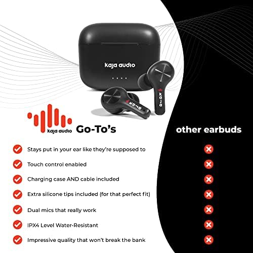 Слушалки Kaja Audio Go-To Безжични Bluetooth, с два микрофона и контрол на допир - Безжични слушалки за iPhone и Android - Безжични слушалки с шумопотискане за фитнес и упражнения - Без