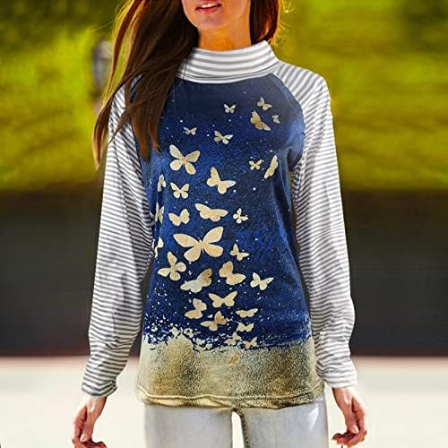 Блузи с пеперуда с имитация на шията, Елегантен Дамски Ежедневни Майк, Мода 2022, Раирана Блуза с дълъг Ръкав, Потници