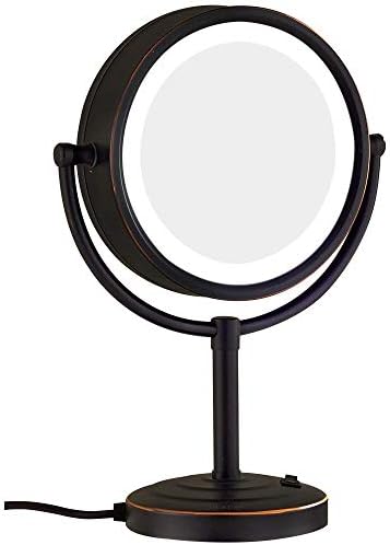 KMMK Специално Огледало за грим, Настолни огледала за грим 8,5 инча, Двустранни Тоалетни Огледала с led подсветка, Кръгла Регулируема