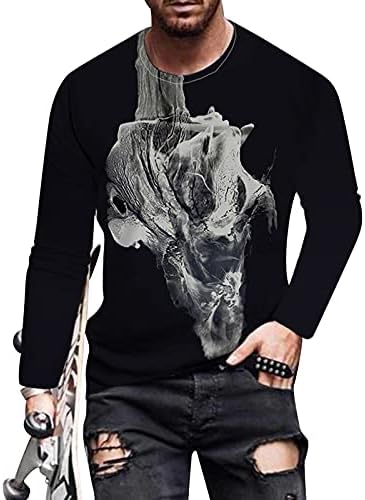 XXBR Графични тениски с дълъг ръкав за мъже, Забавни Тениски с 3D Лампа на Принтом, Дебнещ Ежедневни Тениски
