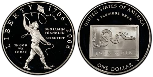 2006 P Бен Франклин Баща - основател на 300-годишнината от Юбилейна Сребърен долар DCAM Монетен двор на САЩ