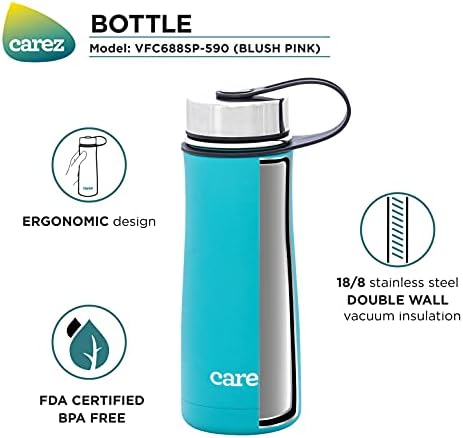 Запечатани бутилка за вода от неръждаема стомана CAREZ с изолация, без БисфенолаА за училище, фитнес, спорт, разходки със запазване на температурата - Лека, устойчива ?