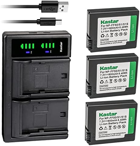Батерия Kastar 3-Pack NP-FF50 и USB-зарядно устройство LTD2 Съвместим с камера Sony DCR-IP220E, DCR-IP220K, DCR-IP45, DCR-IP45E, DCR-IP5, DCR-IP55, DCR-IP55E, DCR-IP5E, DCR-IP7, DCR-IP7BT, DCR-IP7E