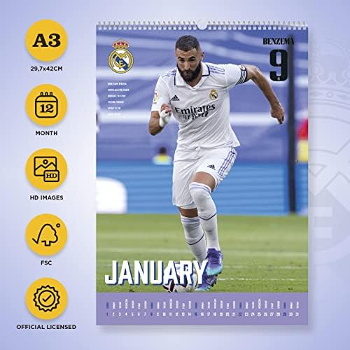 Официален Стенен Календар Реал Мадрид 2023 A3 FSC® | Квадратен Стенен Календар 2023 | Семеен Планер 2023 | Календар