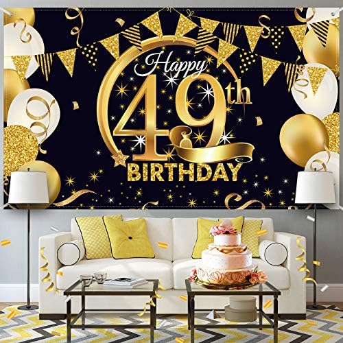 Украса за партита на 49-ия рожден ден, Много Голям Текстилен Плакат с Надпис от Черното Злато в 49-та Годишнина, на Фона на Фотобудки, Банер на Заден план, за да провери?