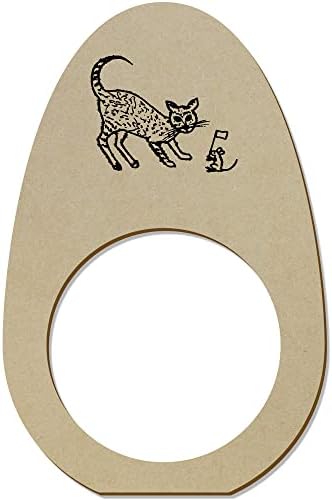 Azeeda 5 x Дървени Пръстени/Притежателите за салфетки Мишка и котка с бял флаг (NR00053928)