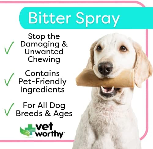 Спрей за кучета Vet Worthy Bitter Spray за кучета - Спрей за прекратяване на кусания, лизания и дъвчене на мебели, дърво,