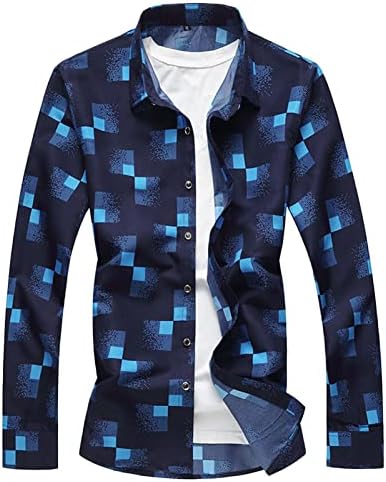 JEKE-DG Мъжка Риза с дълъг ръкав и Мозаичным Принтом, Комфортна Клетчатая Тениска с Графичен модел на копчета, Ежедневни Блузи С яка-ревери, Готина Блуза