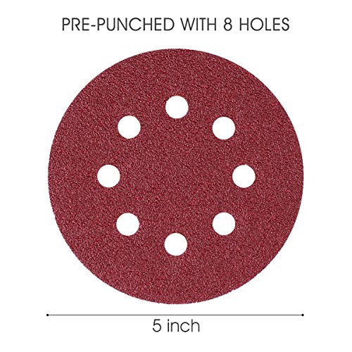 Комплект шлифовъчни дискове QNPQYX от 100 теми - 5-Инчов шкурка с 8 дупки от 10 марки Включва 40, 60, 80, 100, 120, 150,180,