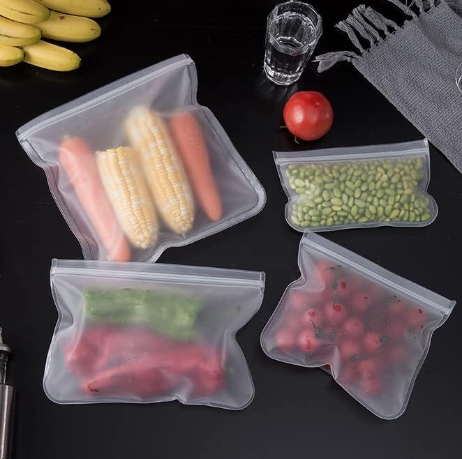 Veewon 4 Опаковки Прозрачни Пластмасови Опаковки за Хранителни Продукти, Херметически затворени Пакети с цип с фризер за