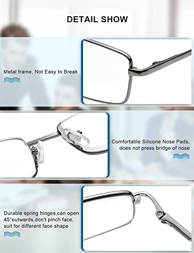 Очила за четене OKH за мъже, 3 Опаковки Очила за четене в Метална Рамка, Заключващи Синя Светлина