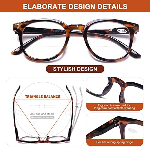 AQWANO, 2 опаковане на Кръгли Бифокальных Очила за четене, Леки, Удобни и Модерни Очила за Четене с кутия пролетта вериги за Мъже и Жени, 2,5