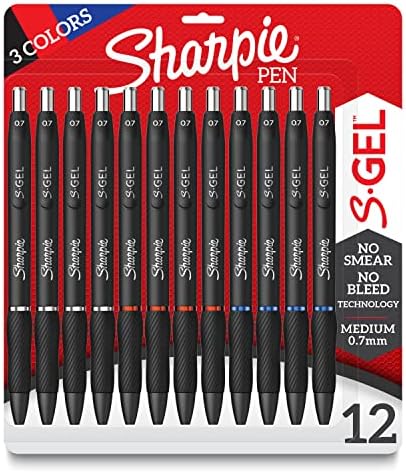 Sharpie S-Гел, Гел Химикалки, Средна Точка (0,7 мм), Различни цветове, 12 бр. & S-Gel, Перлено-Бял корпус с Черни Дръжки