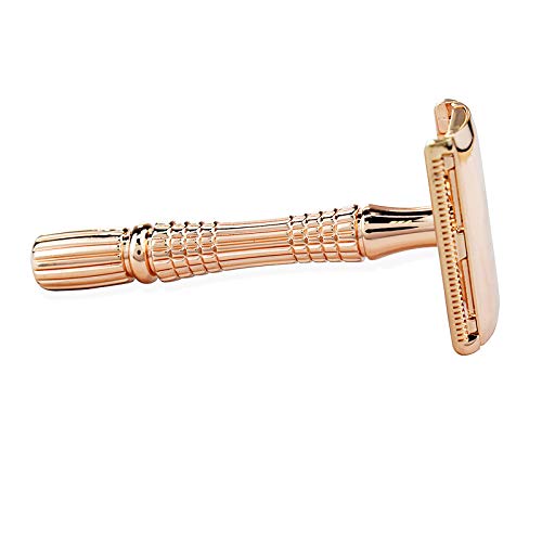 Сигурна бръснач от розово злато с Пътен футляром DREZUR Double Edge Razor (включва 5 Многократно бритвенных