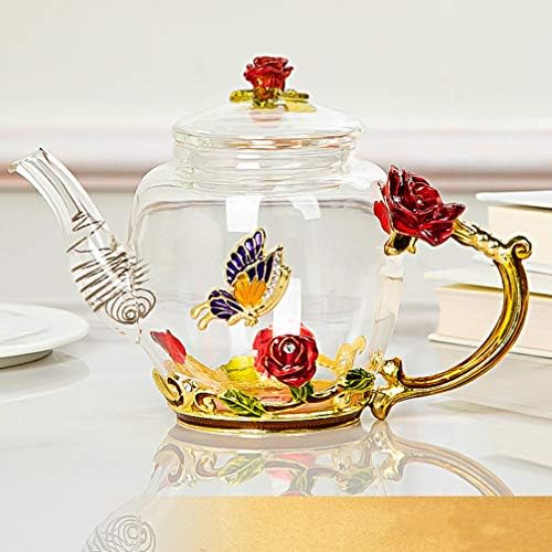 Стъклен Чайник Hemoton с Цветя, Рози, Стъклен Топлоустойчива Стъклена Кана за Разцъфнал чай, Рассыпной Листа чай (Стил Червена