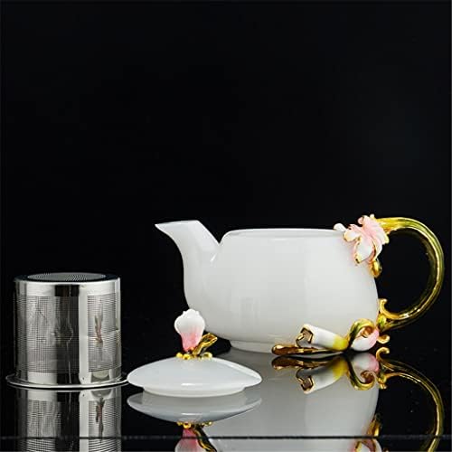 CCBUY Порцеланов чайник Лили jade с бели емайлирани табели, домакински чайник, чай с цветна глазура, един малък чайник (Цвят: A, размер: както е показано на фигурата)