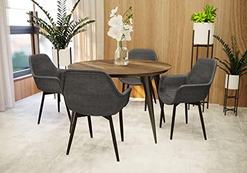 LeisureMod Markley, модерни кожени обяд фотьойл, кухненски столове с метални крака, пакет от 4, черен