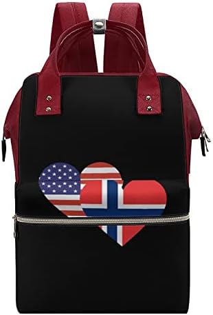 Норвежки Флаг На Американския Сърцето Чанта За Памперси Раница Водоустойчива Чанта За Майките Раница С Голям